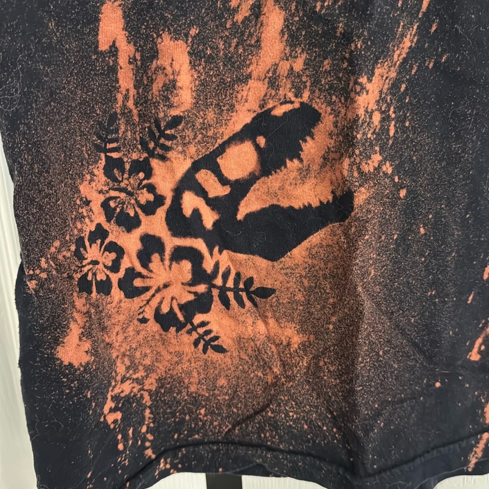 Handmade Bleach Tie Dye Dinosaur Skull and Flower